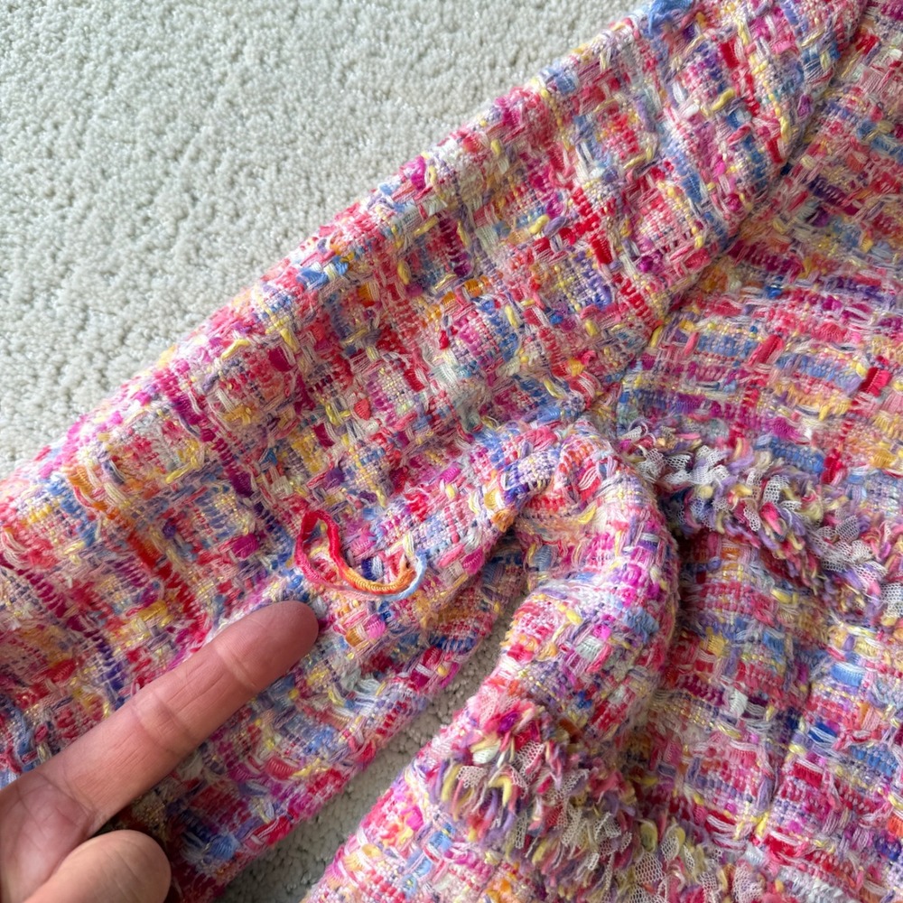Escada Tweed Blazer Womens 36 Multi Pink Fringed Wool Silk Lined Jacket - Picture 9 of 16